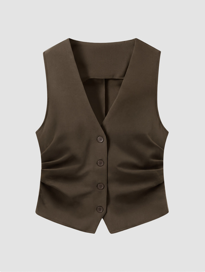 SHEIN EZwear Chaleco de traje de negocios plisado de unicolor para mujer en otoño/invierno