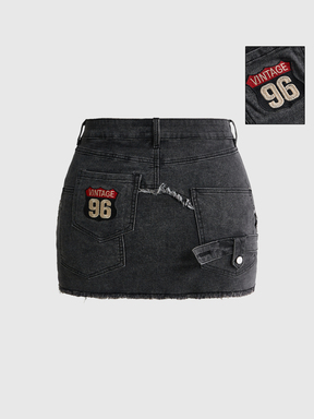 Y2K Street Style asymmetrischer dekonstruierter Jeans-Minirock mit rohem Saum, sexy, große Größen, mit integrierten Leggings