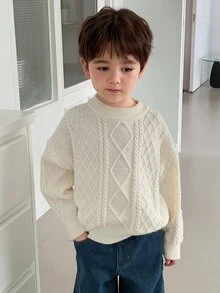Dazy Kids Young Boys Plaid Loose Casual Basic Thick Sweater, Autumn/Winter - Beige - View 5