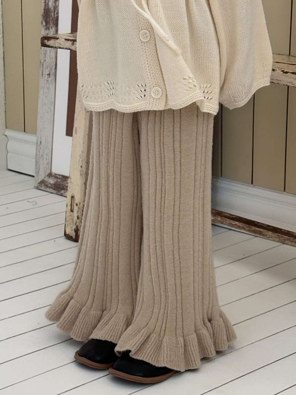 Girls (Small) Knitted Loose Flare Leg Pants, Autumn/Winter Sweater Trousers