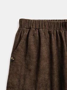 Linhara CURVE New Corduroy Fabric Plus Size Casual Commuter Long Pants With Pockets, Suitable For Spring, Summer, Autumn And Winter - Brown - View 7