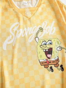SpongeBob SquarePants | SHEIN Tween Boy Letter Cartoon Print Casual Daily Short Sleeve T-Shirt - Yellow - View 5