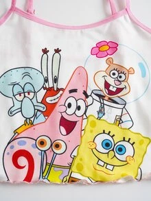 SpongeBob SquarePants | SHEIN Tween Girl Cartoon Print Camisole & Boyshort Underwear Set - Pink - View 5