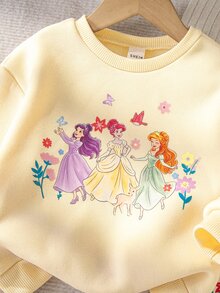 LMoss Kids 女嬰針織杏色公主風可愛圖案圓領長袖衛衣搭配鹿與花卉圖案內搭褲，休閒舒適兩件套，適合外出穿著 - 彩色 - 查看 4