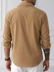 HUEFORM Men's Old Money Style Vertical Textured Knit Single-Breasted Shirt For Commuting - Khaki - View 2
