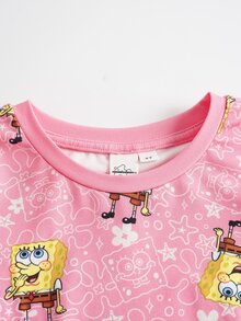SpongeBob SquarePants | SHEIN 少女卡通印花休閒日常居家短袖睡裙 - 粉色 - 查看 3
