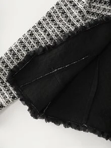 LUMIGAL Women's Long Sleeve Patchwork Black Chiffon Lace Jacket - Black - View 7