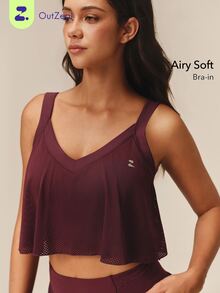 OutZeal Women Sports Tank Casual Gym Workout Breathable Vent Bra-In With Removable Pads Cropped T-Shirt - Burgundy - View 8