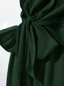 SHEIN Clasi 女款夏季度假休閒百搭側腰綁帶襯衫與寬腿褲套裝 - 墨綠色 - 查看 4