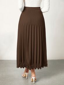 BizChic Women's Solid Color High Waist Satin Pleated Long Skirt, Workwear, Urban Commute, Minimalist Elegant Fashion Basic Style, Office Wear, Teacher Outfit, Business Casual, Old Money Style, Halloween, Back To School, Church, Special Occasion, Birthday, Wedding Guest, Party, Date, Vacation, French Vintage - Brown - View 2