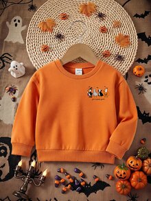 Young Boy Long Sleeve Crew Neck Sweatshirt With Cartoon Pattern, Suitable For All Seasons,Halloween ,Fall Tops - Multicolor - View 2