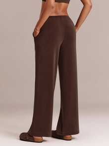 GLOWMODE Soft-Brushed Modal Find Your Glow Wide-Leg Pants With Front Seam & Adjustable Drawstring Waist Daily Casual Summer Wear - Brown - View 6