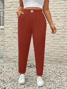 SHEIN PETITE CURVE 大尺碼休閒牛仔褲，附口袋，簡約日常風格 - 棕色 - 查看 4