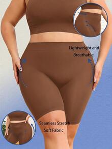 SHEIN Plus Size Solid Color High Waist Seamless Shaping Bottoms - Coffee Brown - View 1
