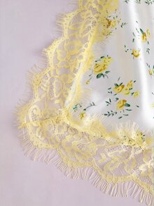 Elorette Série de Casamento de Outono Chique Francês Renda Floral Branca Verão Férias 1 Peça Romântico Minimalista Elegante Renda Cetim Camisola Feminina - Amarelo - Visão 6