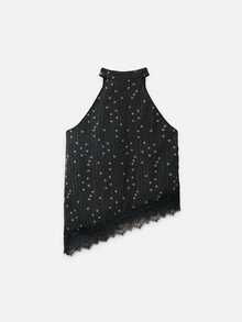 Nöista Women's Polka Dot Casual Versatile Daily Wear Halter Neck Top - Black - View 8