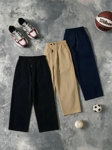 Tween Boy Casual Solid Color Woven Long Pants - Navy Blue - View 5