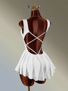 Amplova Women's Solid Color Pleated Casual Daily Travel Sports Dress - White - View 9