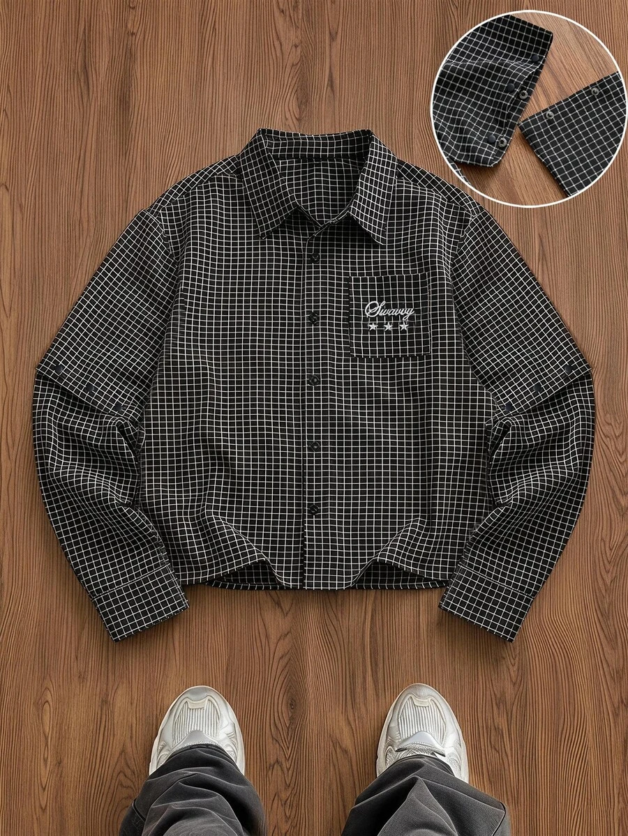 SWAVVY Men's Plaid Casual Versatile Daily Wear Shirt - Black - View 1