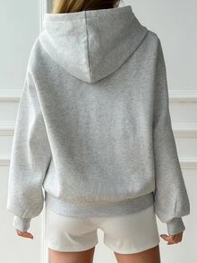 Livesso Sweatshirt Berkerudung Lengan Panjang Bordir Motif Leopard untuk Wanita, Cocok untuk Liburan Musim Gugur - Grey - View 2