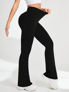 SHEIN Velisys Fashion Essential Low Waisted Solid Color High Waist Women's Sports Pants Pilates Gym Pink Black Summer - Multicolor - View 3