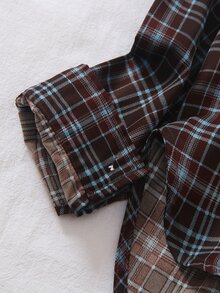 SHEIN 女童時尚休閒寬鬆中長版襯衫，秋季上衣，舒適柔軟面料，適合日常穿著、上學、外出 - 彩色 - 查看 8