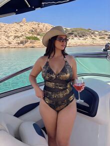 Shapewave Plus Size Women's One-Piece Functional Sexy Comfortable Swimsuit With Open Back, Suitable For Summer Beach Vacation - Multicolor - View 5