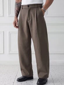 HUEFORM Men's  Old Money Brown Wool Relaxed Fit Curved-Blade Profile Pants  , Pairs Well With All Basic Tops,Perfect For Those Who Care About Their Style - Coffee Brown - View 4