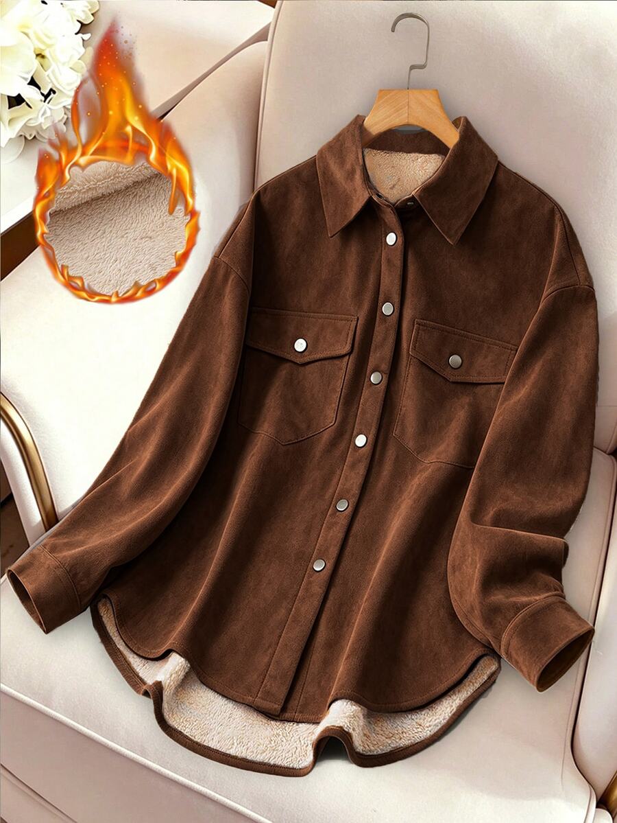 GlowEve Women's Brown Suede Padded Regular Jacket, Elegant Commuter Top For Autumn/Winter - Brown - View 1