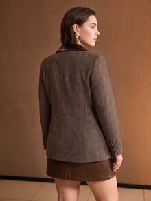 MOTF PREMIUM PLUS SIZE HERRINGBONE PEAK LAPEL DOUBLE BREASTED BLAZER WINTER - Brown - View 7