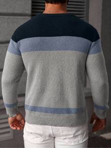 Manfinity Homme 男士拼色圓領長袖休閒百搭毛衣 - 淺灰色 - 查看 2