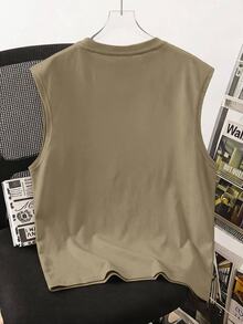 Daypath Camiseta sin mangas para hombre con letras en relieve verde oscuro - Verde Oliva - Ver 6