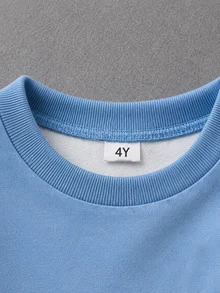 Boys' (Small) Sweatshirt Set, Crew Neck Sweatshirt With Blue-White Gradient Effect, Transitioning From Light Blue To Beige White From Top To Bottom, 3D Logo On Left Chest, Ribbed Cuffs And Hem, Solid Light Blue Sweatpants With Matching Logo On Side, Ribbed Cuffed Ankles - Multicolor - View 9