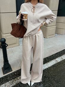 DAZY Women's Autumn/Winter Casual Top And Pants 2 Pieces Set - Apricot - View 1