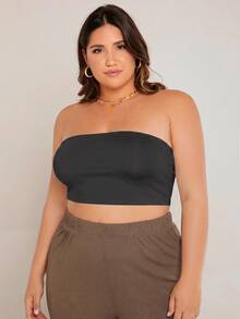 SHEIN BASICS 大尺碼短版抹胸上衣 夏季女款上衣 夏日穿搭 - 深灰色 - 查看 4