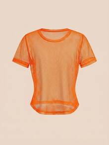 SHEIN Cheerettes 女款休閒網紗透視牛仔運動T恤2件套 - 彩色 - 查看 11