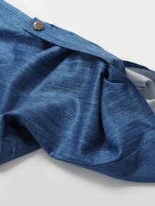 Linhara CURVE Women's Plus Size Denim Effect Print Blue Decorative Button Shirt - Blue - View 5