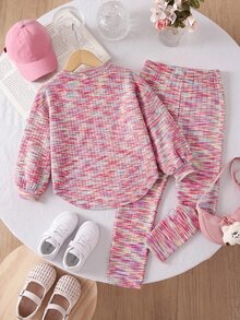 SHEIN 女童紮染圓領長袖T恤與長褲休閒套裝 - 彩色 - 查看 2