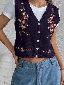 Rivivi Sweet Casual Versatile Embroidered Vest - Multicolor - View 4