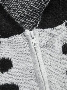 ROMWE Goth Dark Halloween Skeleton Skull Loose Knit Hooded Cardigan - Black and White - View 4