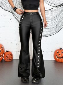 Jeanoix Autumn Casual Goth Flare Black Denim Daily Wear Washed Comfortable Flattering Versatile Pants For Women Halloween Night Clubbing - Black - View 3