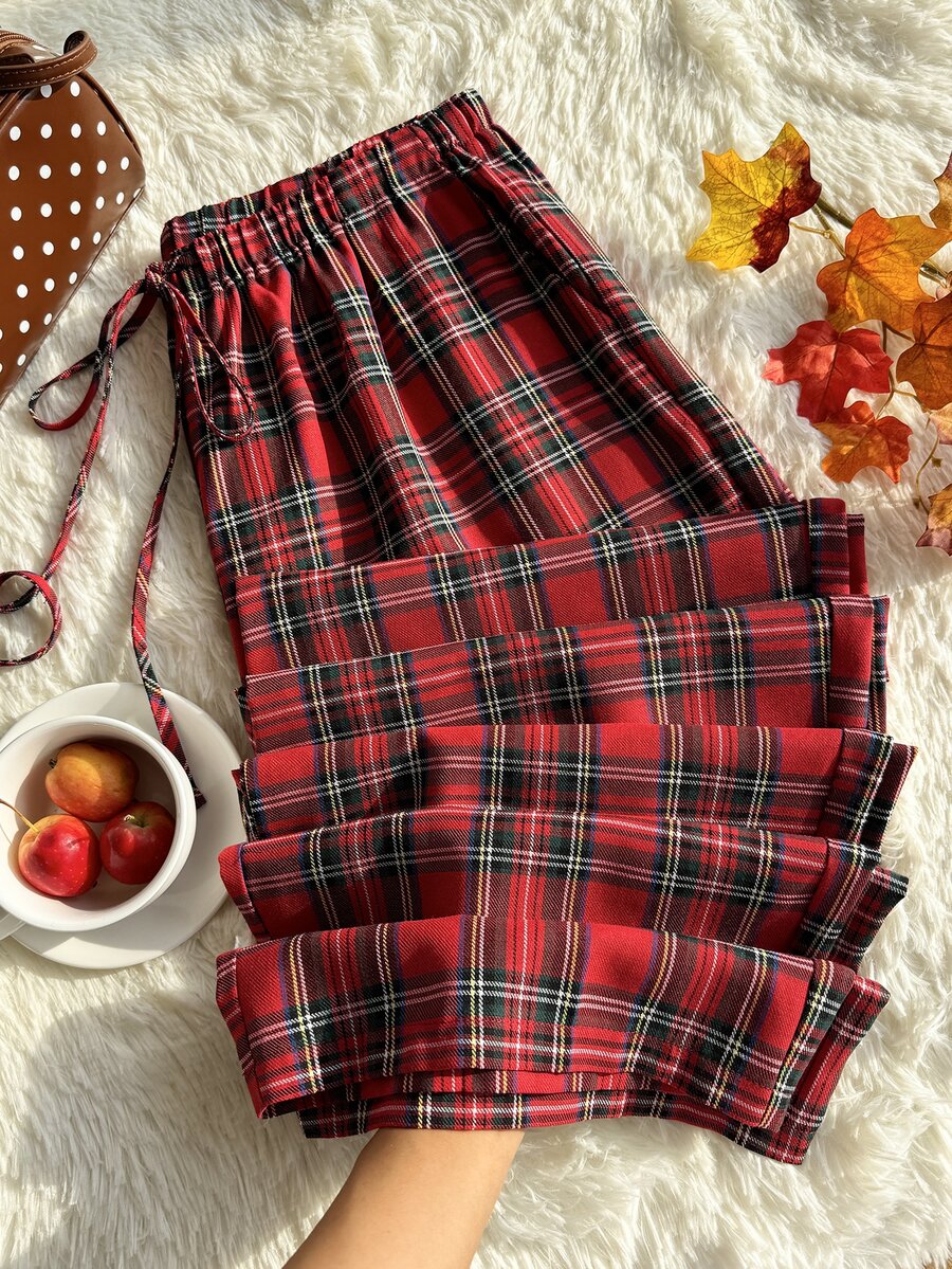Comfortcana Plus Size Women's Spring/Summer Plaid Pants - Red - View 1