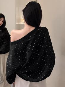 DAZY Sweatshirt Wanita Longgar Berlapisan Termal dengan Cetakan Huruf Personalisasi, Cocok untuk Musim Gugur - Hitam - View 9