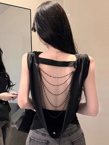 DAZY Autumn/Winter Off-Season Slim Fit Elegant Solid Color Women's Top Cute Tops - Black - View 1