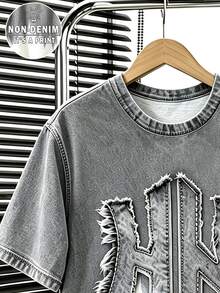 SHEIN 青少年男孩字母印花短袖T恤與長褲休閒日常穿搭套裝 - 灰色 - 查看 3