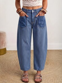 EMERY ROSE Plus Size Women's Pocket Design Striped Casual Loose Fit Denim Jeans - Dark Wash - View 11