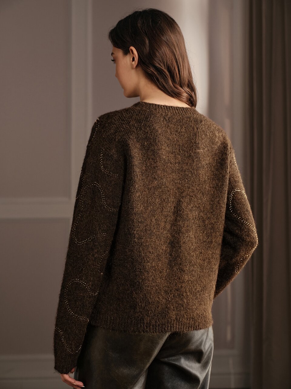 Elegant Beaded Decor Sweater For Autumn/Winter