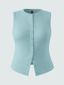SHEIN BASICS 休閒純色針織修身大尺碼背心 - 薄荷綠 - 查看 1