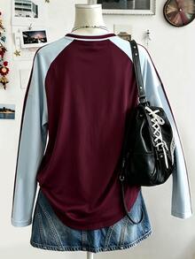 Lalippa Women's Digital Print Drop Shoulder Long Sleeve Casual Crew Neck T-Shirt - Multicolor - View 2