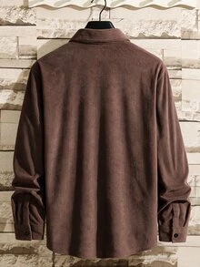 Manfinity Homme 男士復古風單排扣口袋襯衫 棕色 - 棕色 - 查看 3